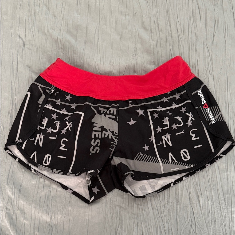 Reebok Women's Black and Red Graphic Athletic Shorts
